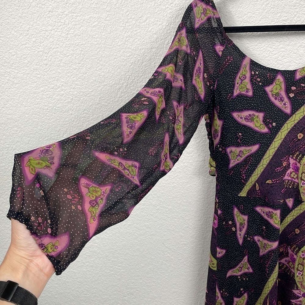 Vintage Betsey Johnson Black Label Floral Long Sleeve Tie Front Dress Y2K Sz 8 - Picture 6 of 12